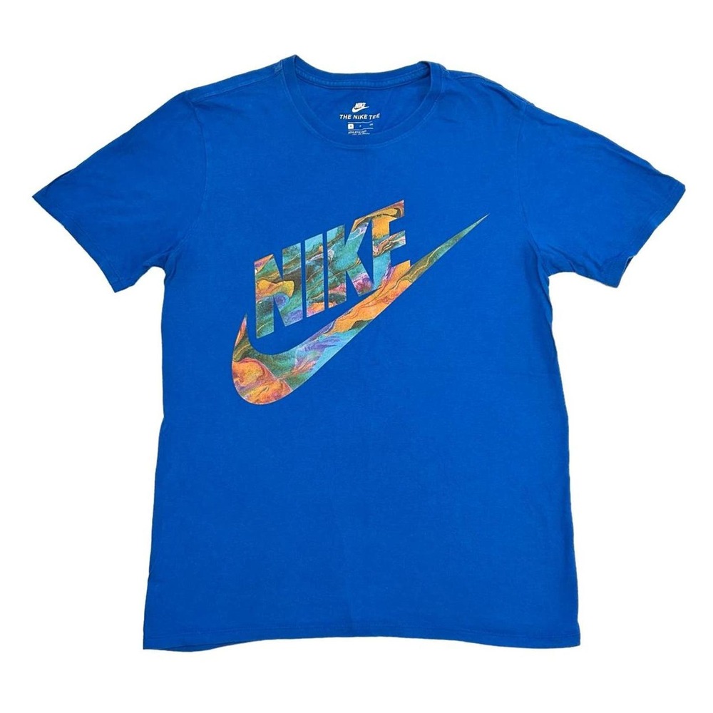 NIKE Blue Short Sleeve t-shirt Marbled Paint Logo size small